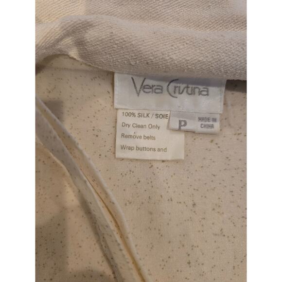 Vest Shirt Combo 100% Silk Sheer Blouse Attached Button Vest Cream Size S /XS - Picture 2 of 4